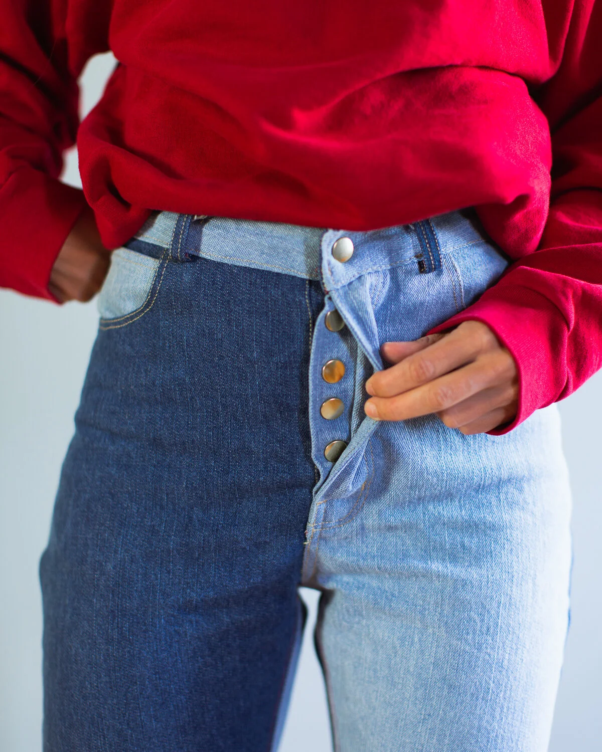 Two different on sale colored leg jeans
